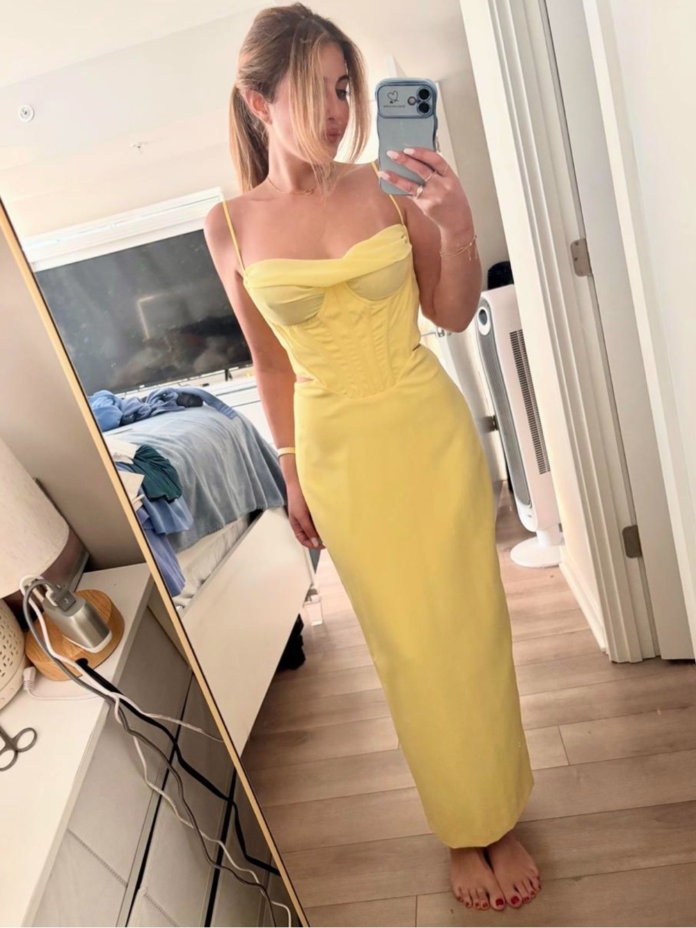Bardot satin cowl neck corset martini limoncello midi dress size small NWT!